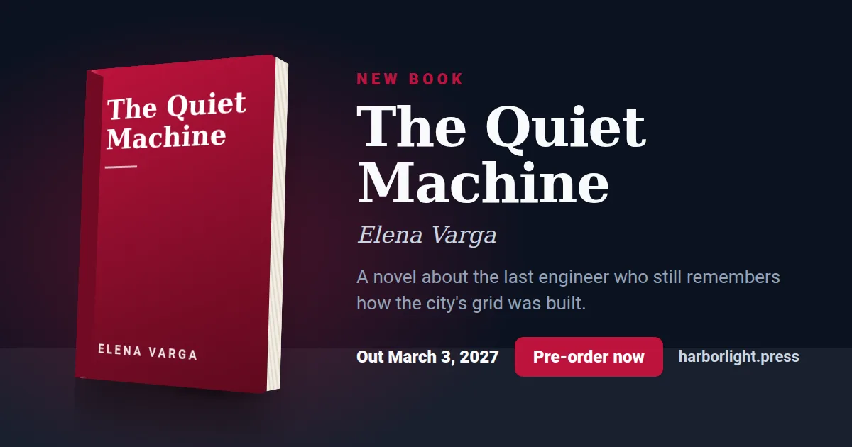 Book launch Open Graph image template rendered by Shareglint