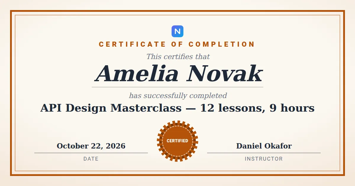 Certificate of completion Open Graph image template rendered by Shareglint