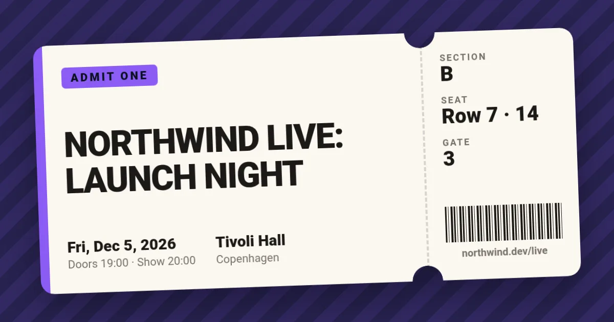Event ticket Open Graph image template rendered by Shareglint