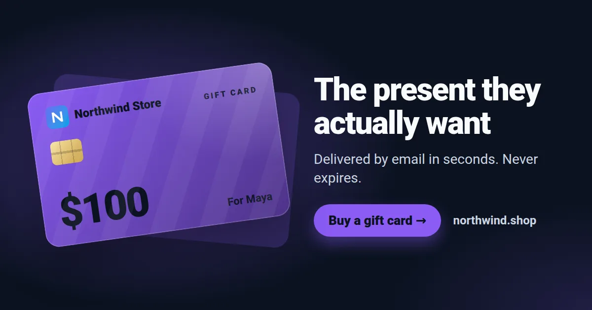 Gift card Open Graph image template rendered by Shareglint