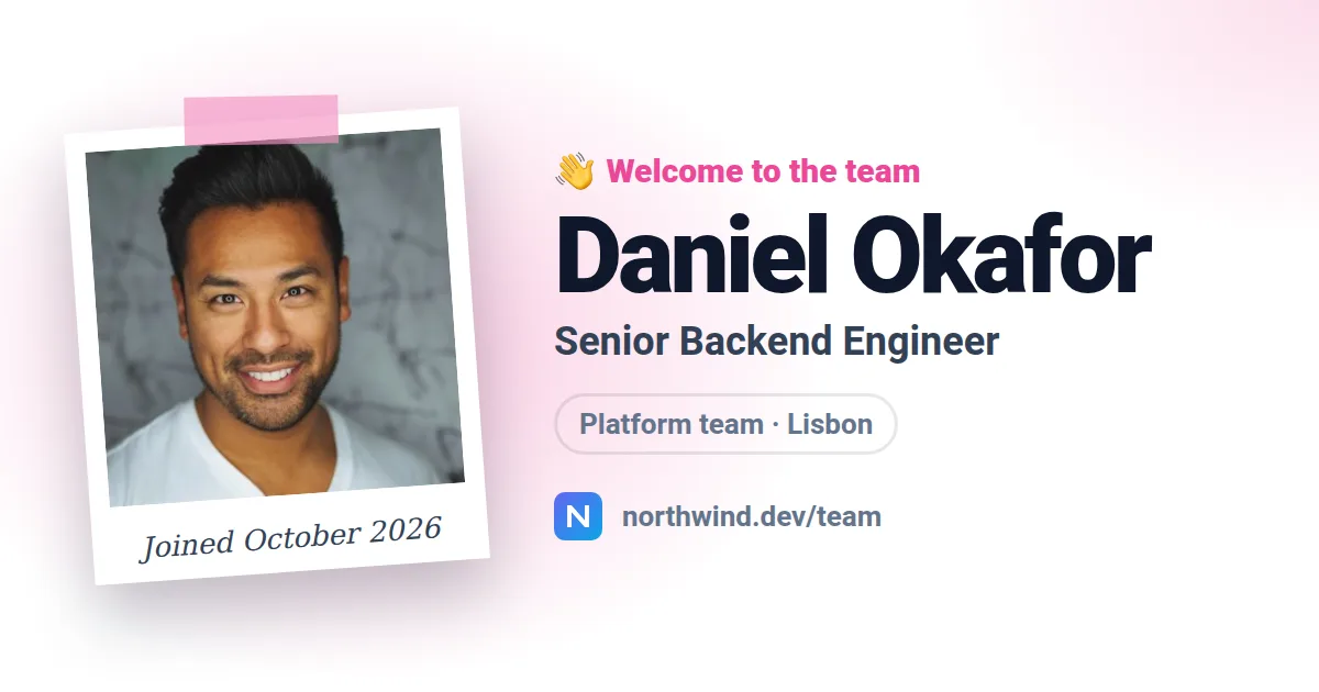 Welcome new hire Open Graph image template rendered by Shareglint