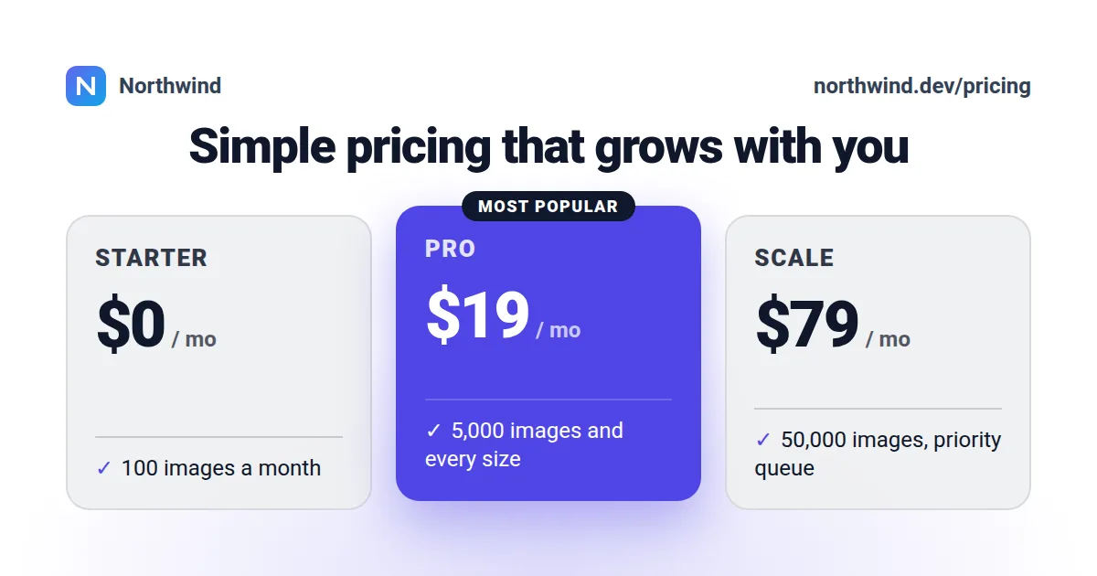 Pricing plans Open Graph image template rendered by Shareglint