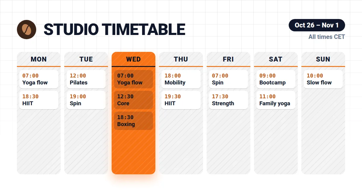 Weekly schedule Open Graph image template rendered by Shareglint