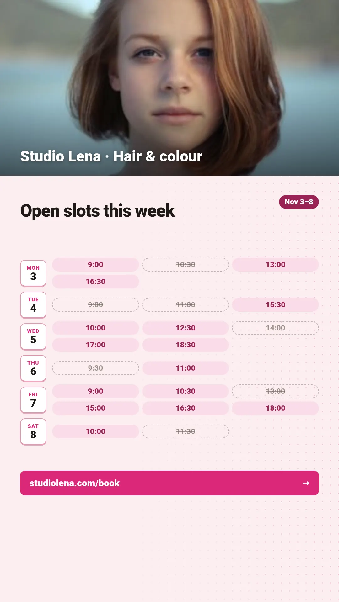 Booking slots template at story size (1080×1920)