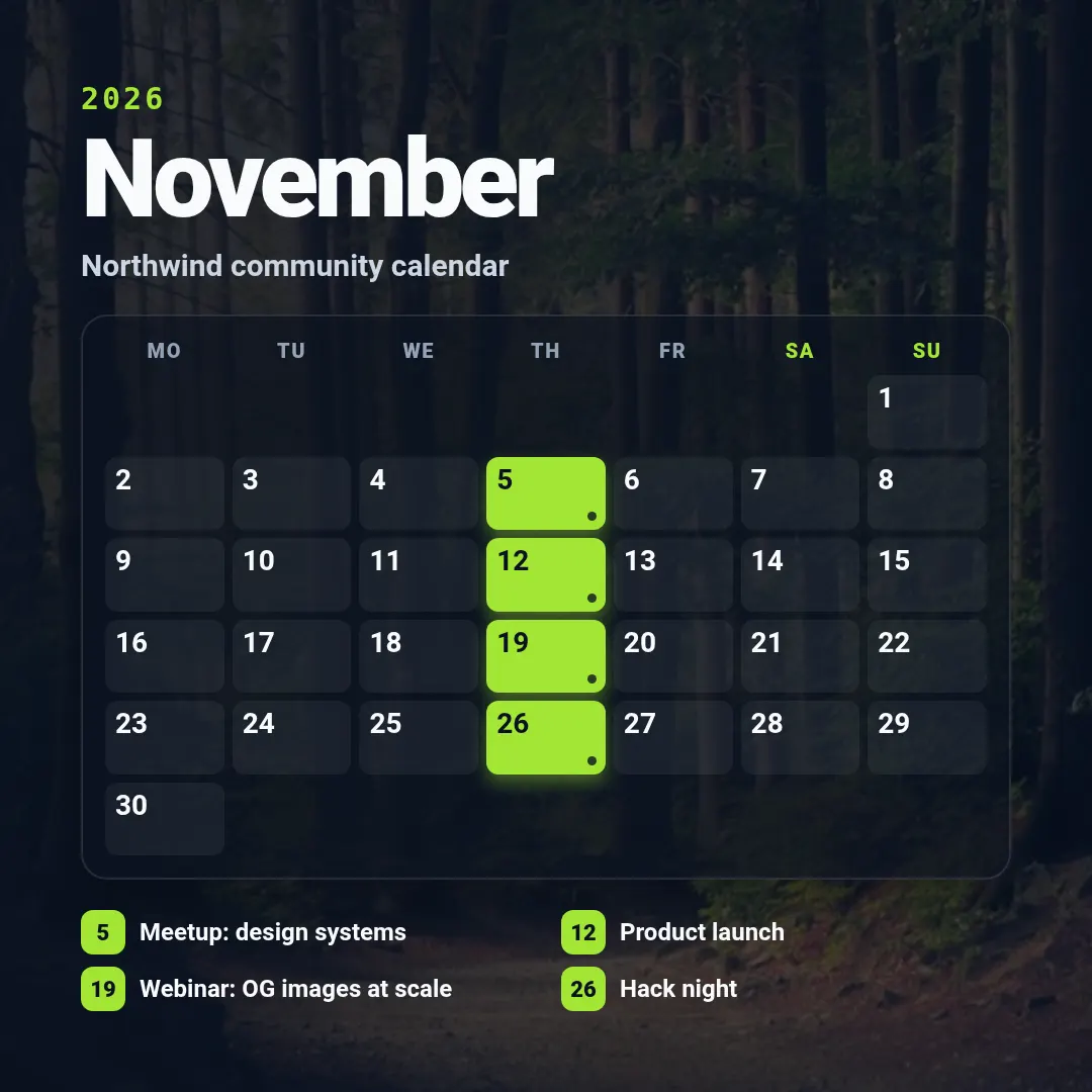 Calendar month template at square size (1080×1080)