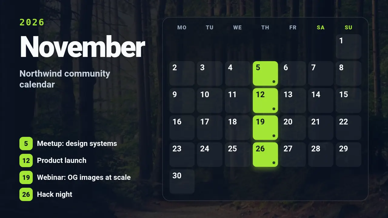 Calendar month template at youtube size (1280×720)