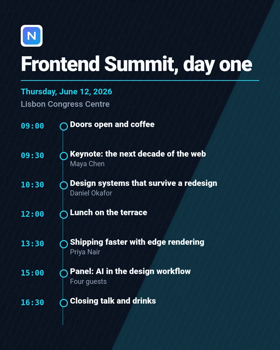 Event agenda template at portrait size (1080×1350)
