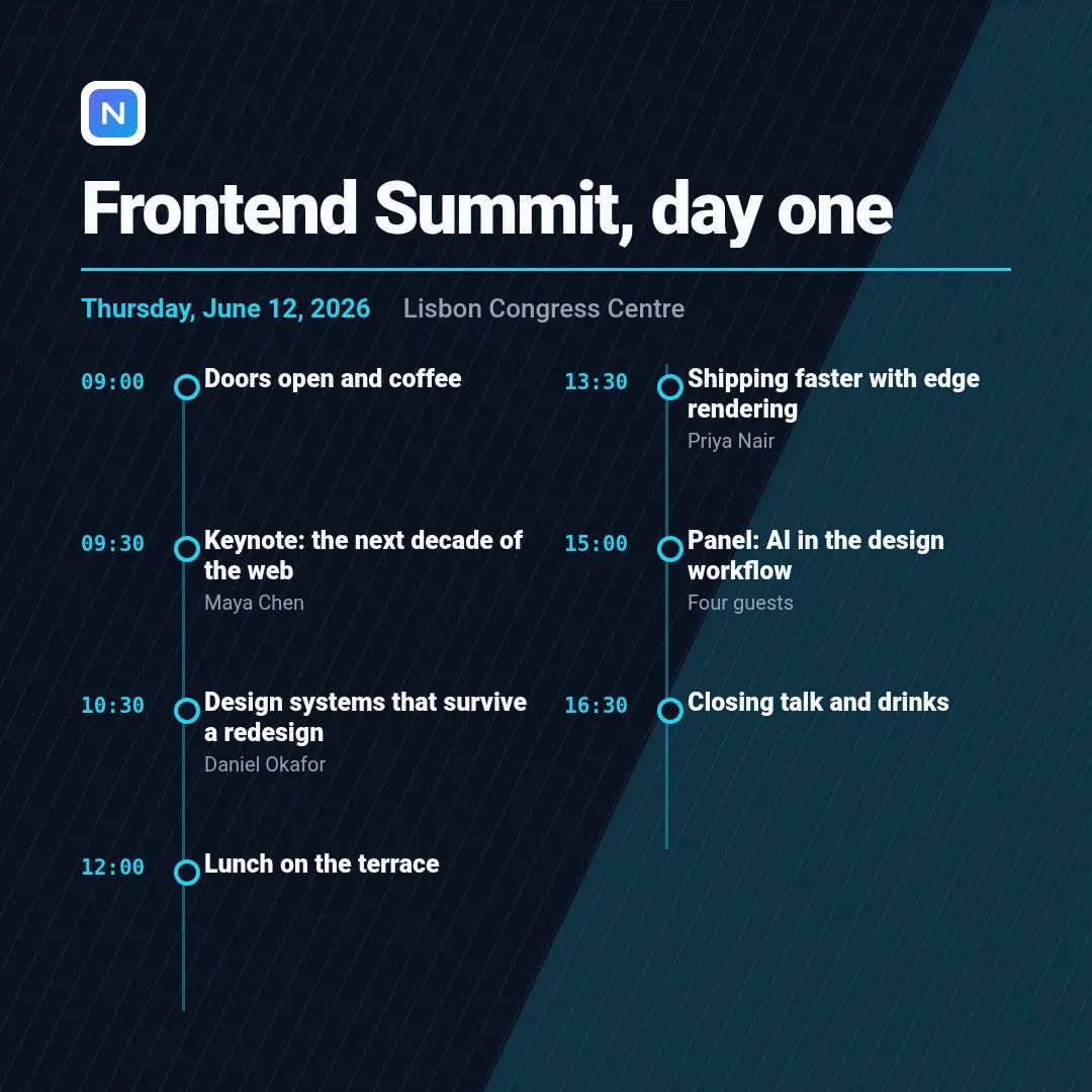 Event agenda template at square size (1080×1080)