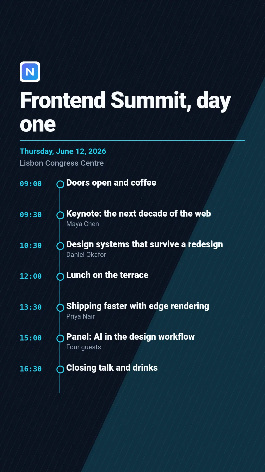Event agenda template at story size (1080×1920)