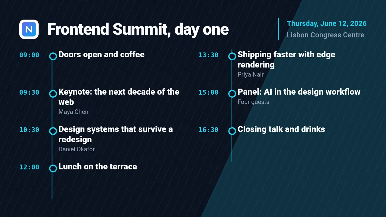 Event agenda template at youtube size (1280×720)