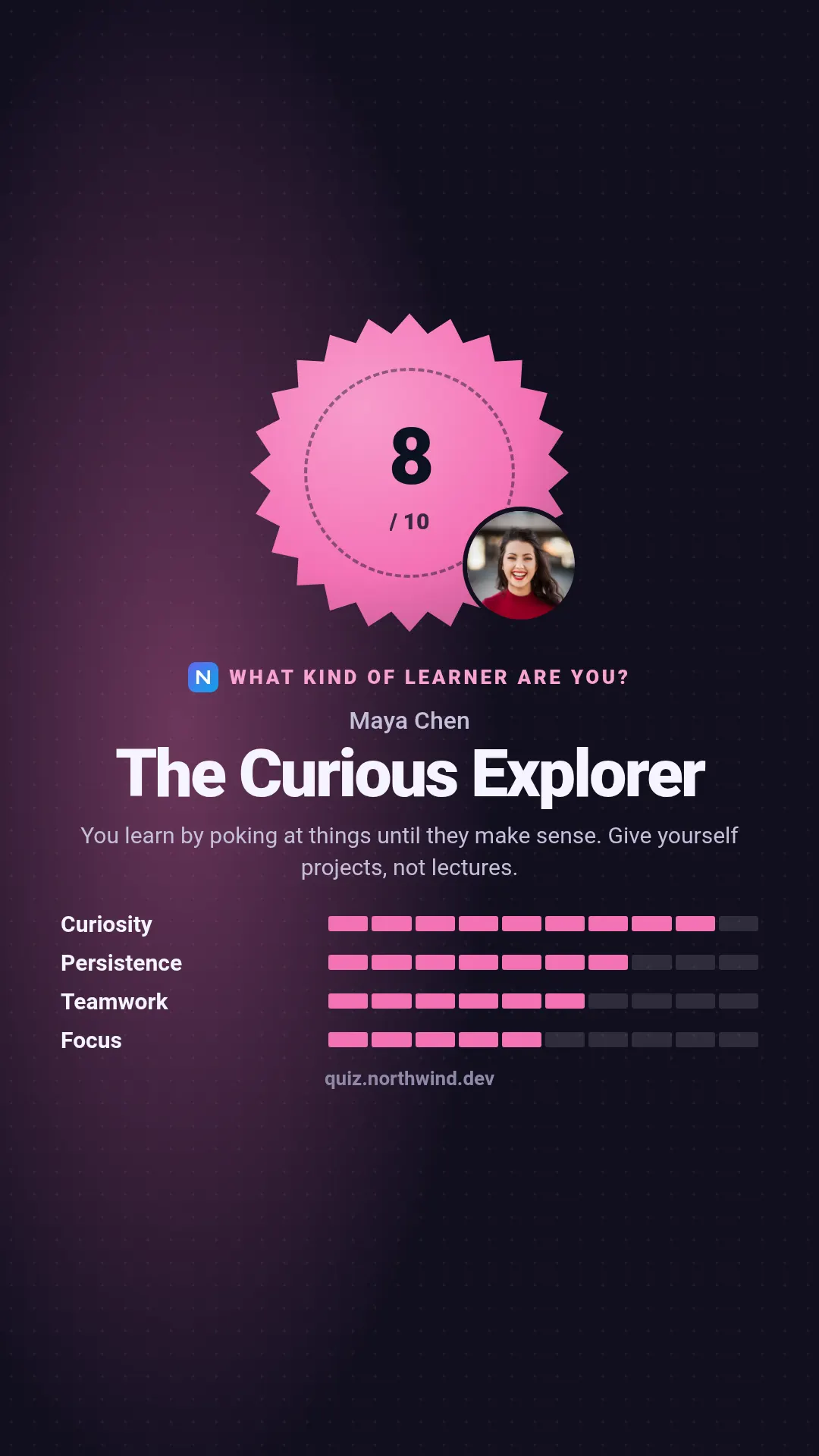 Quiz result template at story size (1080×1920)