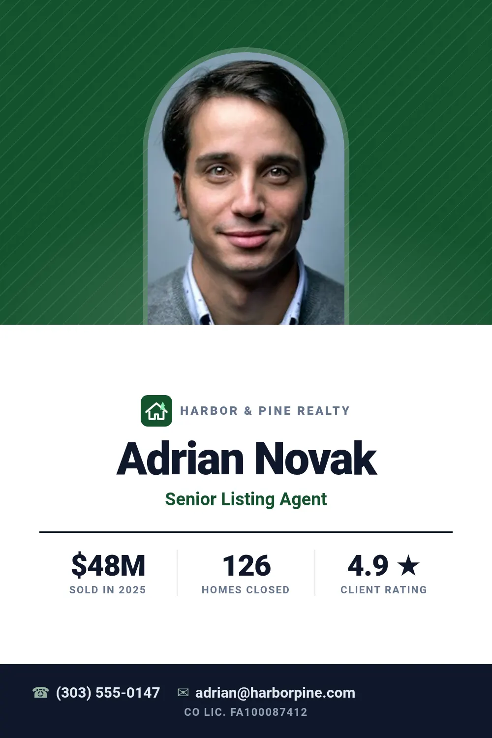 Realtor agent card template at pinterest size (1000×1500)