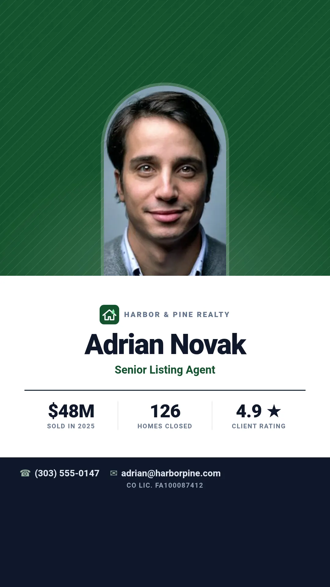 Realtor agent card template at story size (1080×1920)