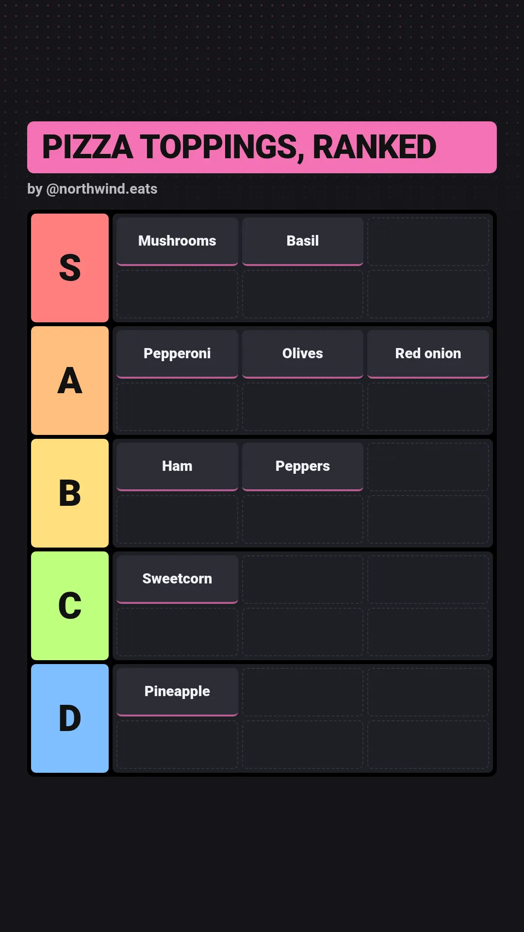 Tier list template at story size (1080×1920)