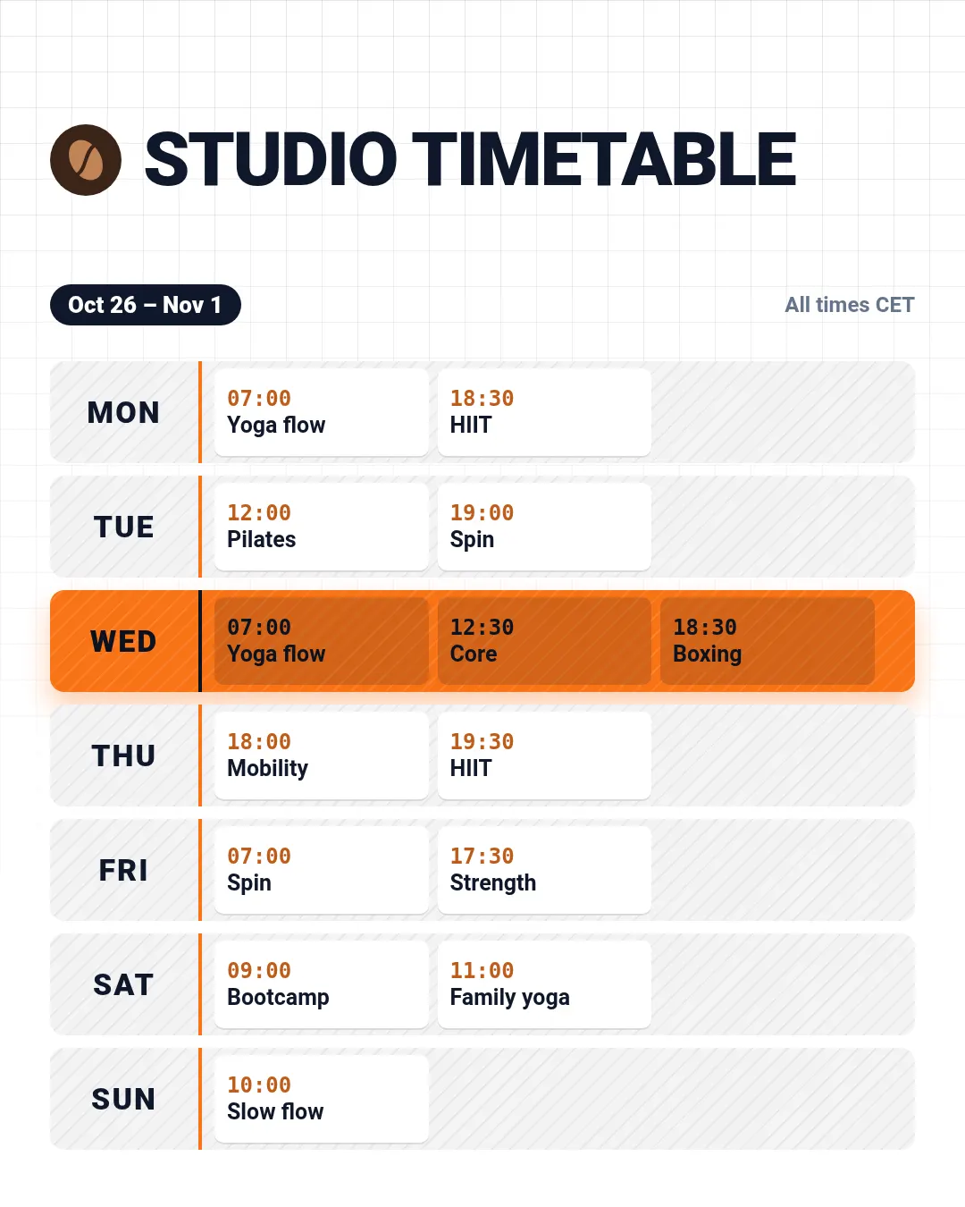 Weekly schedule template at portrait size (1080×1350)